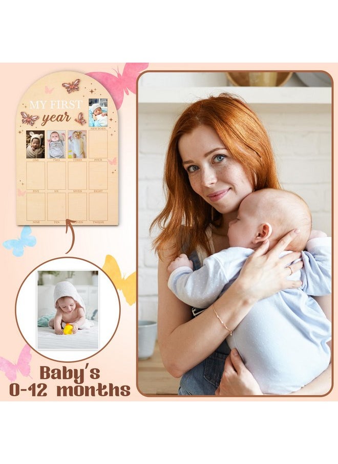 R HORSE My First Year Photo Frame Board - Baby’s First Year Picture Frame 12 Months Milestone Board Photo Display Wood Board Neutral Baby Keepsake Frame 1st Birthday Nursery Decor Gift for Boy Girl