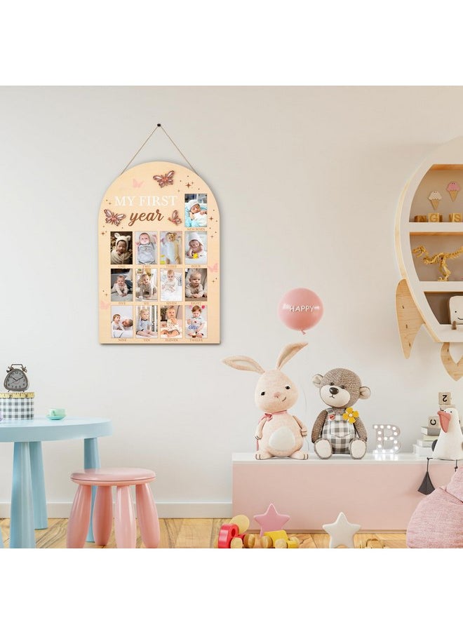 R HORSE My First Year Photo Frame Board - Baby’s First Year Picture Frame 12 Months Milestone Board Photo Display Wood Board Neutral Baby Keepsake Frame 1st Birthday Nursery Decor Gift for Boy Girl