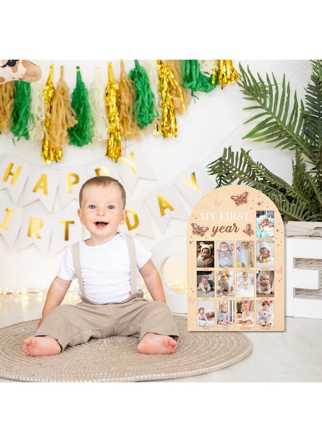 R HORSE My First Year Photo Frame Board - Baby’s First Year Picture Frame 12 Months Milestone Board Photo Display Wood Board Neutral Baby Keepsake Frame 1st Birthday Nursery Decor Gift for Boy Girl
