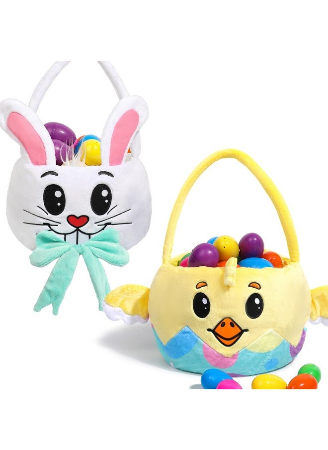 JOYIN 2 Pcs Plush Easter Basket, 3D Bunny & Chicken Basket Set for Baby Kids Easter Egg Hunting, Party Supplies, Decorations, Candy Gifts Storage