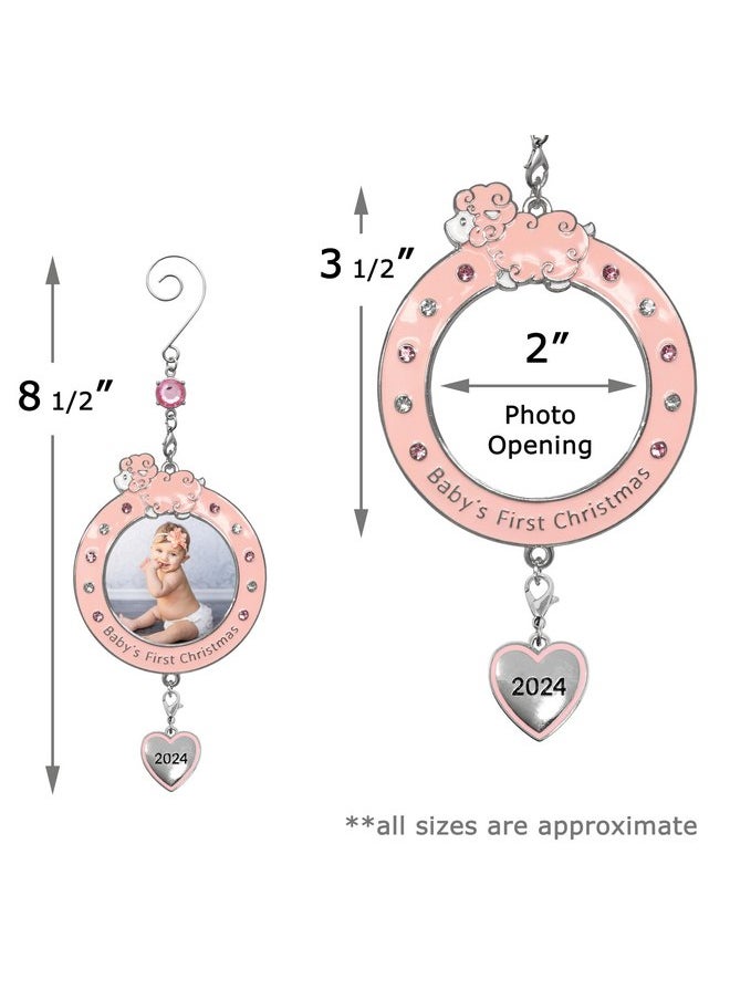 BANBERRY DESIGNS Baby Girl's First Christmas - 2024 Photo Ornament - Dated Xmas Picture Decoration for Newborn Daughter - Baby's 1st Keepsake - Gift/Storage Bag Included