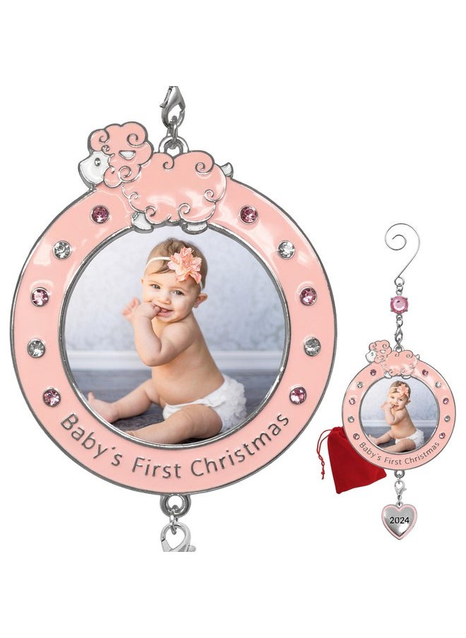 BANBERRY DESIGNS Baby Girl's First Christmas - 2024 Photo Ornament - Dated Xmas Picture Decoration for Newborn Daughter - Baby's 1st Keepsake - Gift/Storage Bag Included