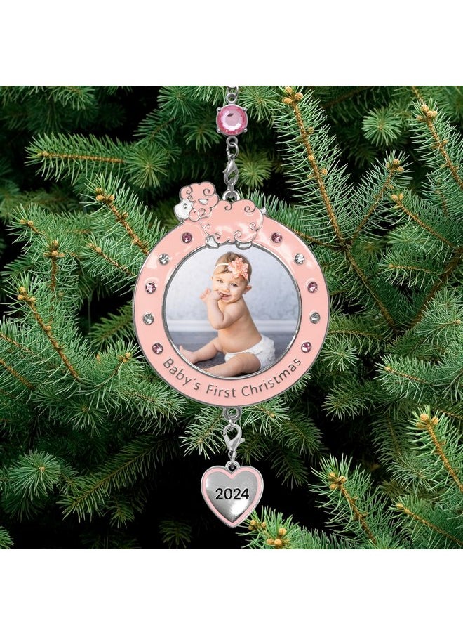 BANBERRY DESIGNS Baby Girl's First Christmas - 2024 Photo Ornament - Dated Xmas Picture Decoration for Newborn Daughter - Baby's 1st Keepsake - Gift/Storage Bag Included