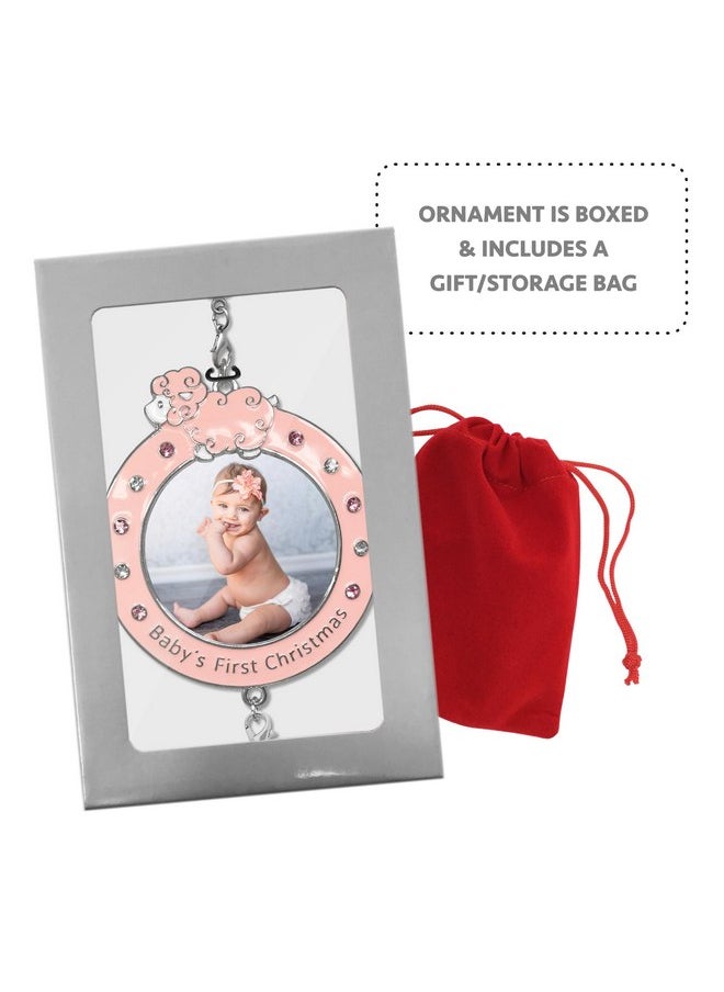 BANBERRY DESIGNS Baby Girl's First Christmas - 2024 Photo Ornament - Dated Xmas Picture Decoration for Newborn Daughter - Baby's 1st Keepsake - Gift/Storage Bag Included