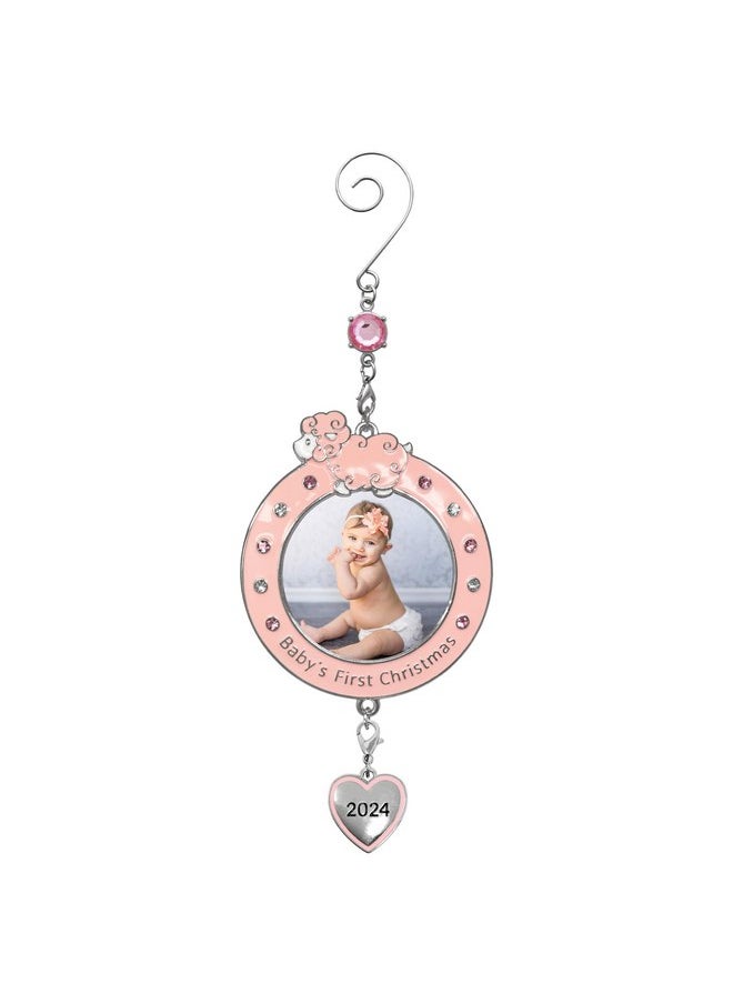 BANBERRY DESIGNS Baby Girl's First Christmas - 2024 Photo Ornament - Dated Xmas Picture Decoration for Newborn Daughter - Baby's 1st Keepsake - Gift/Storage Bag Included