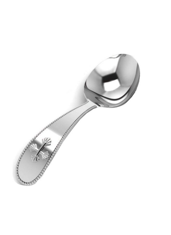 KRYSALIIS Sterling Silver Beaded Cross Feeding Spoon - Premium Quality Food Grade Standard .925 Solid Sterling Silver Spoon - Engravable Gift For Baby with a Beautiful Gift Box
