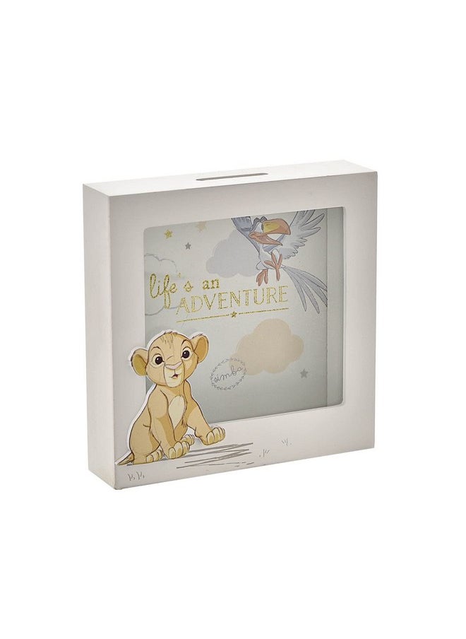 Happy Homewares Magical Beginnings Lifes an Adventure The Lion King Simba and Zazu Keepsake Wooden Money Box - A Perfect First Moneybox Gift for A Baby or Child - Officially Licensed