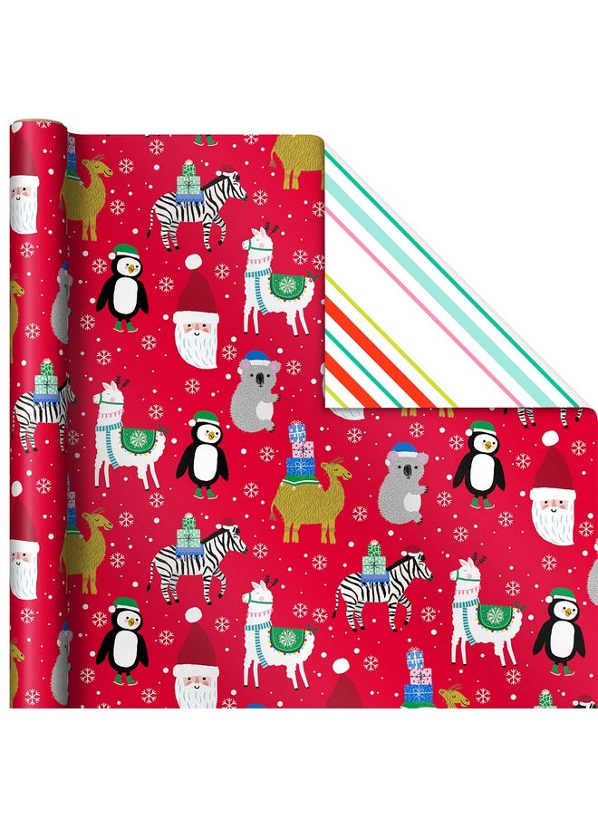 Hallmark Trendy Reversible Christmas Wrapping Paper for Kids (3 Rolls: 120 sq. ft. ttl) Dinosaurs, Koalas, Polar Bears, Penguins, Camels, Zebras, Stripes