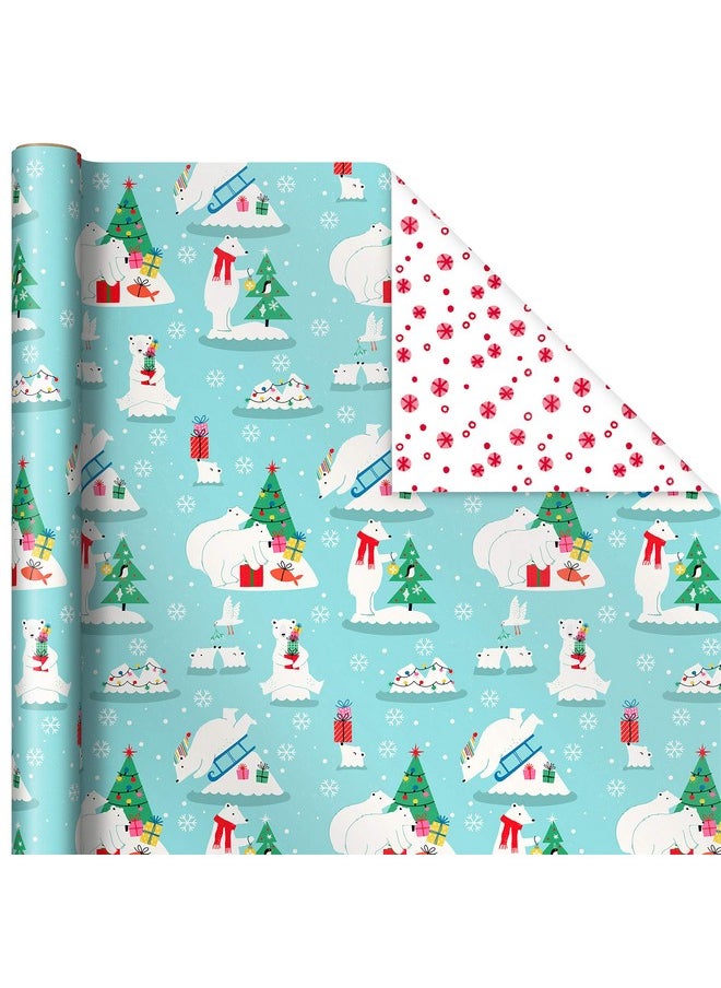 Hallmark Trendy Reversible Christmas Wrapping Paper for Kids (3 Rolls: 120 sq. ft. ttl) Dinosaurs, Koalas, Polar Bears, Penguins, Camels, Zebras, Stripes