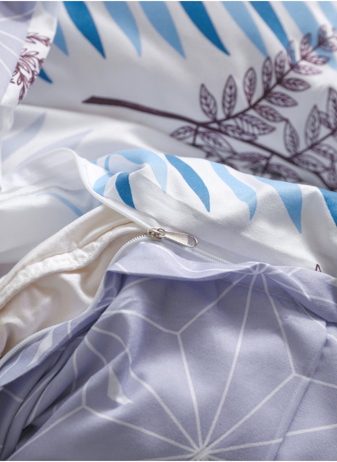 Single Size 4-Piece Bedding Set (No Filler Included) – Reversible Duvet Cover Set featuring a Charming Leaf Design.