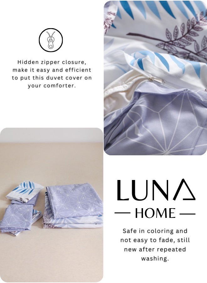 Single Size 4-Piece Bedding Set (No Filler Included) – Reversible Duvet Cover Set featuring a Charming Leaf Design.