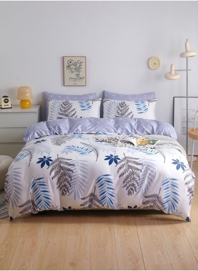 Single Size 4-Piece Bedding Set (No Filler Included) – Reversible Duvet Cover Set featuring a Charming Leaf Design.