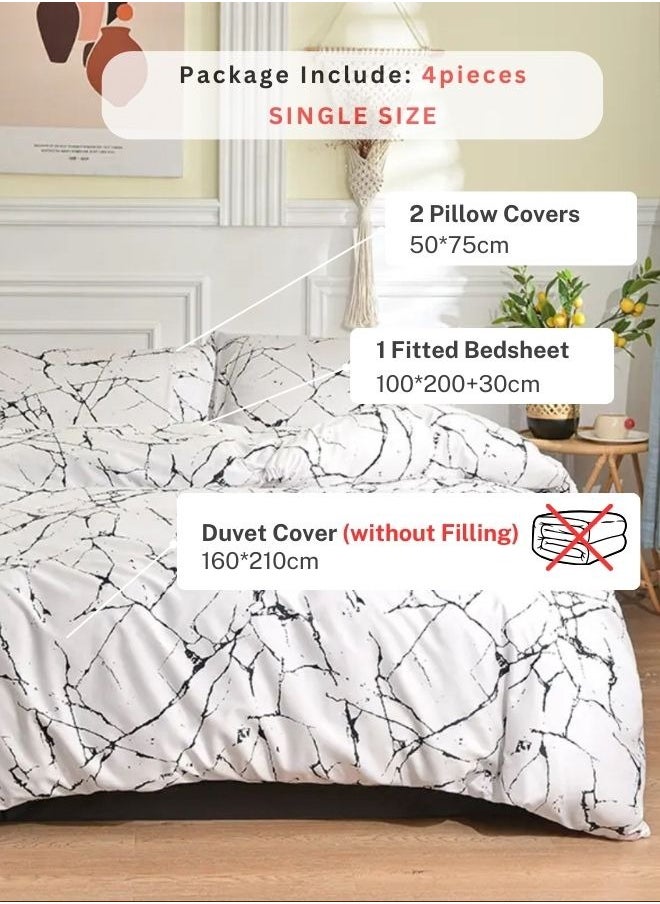 4 piece Single size bed linen set in Scandinavian style with marble pattern.