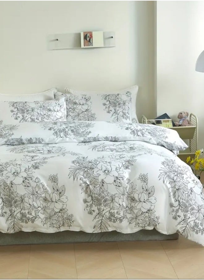 King size 6 piece floral bedding set in black and white vintage style.