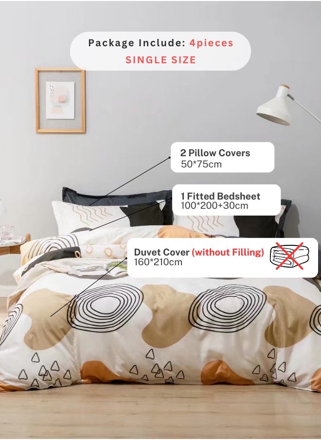 Single size without filler 4 pieces, Circle geometric design, Bedding Set.