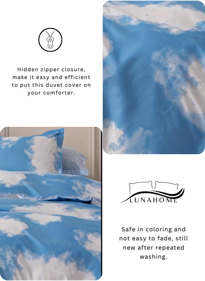 Single size 4 Piece Duvet cover set 3D design Cloud Pattern, sky blue color.