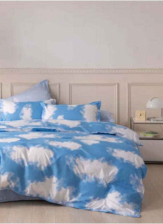Single size 4 Piece Duvet cover set 3D design Cloud Pattern, sky blue color.