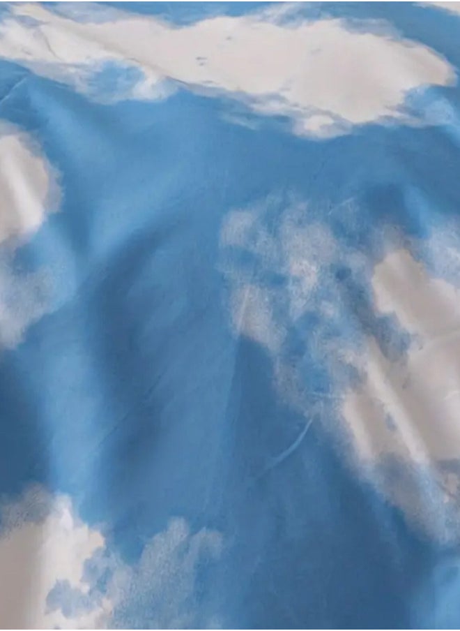 Single size 4 Piece Duvet cover set 3D design Cloud Pattern, sky blue color.