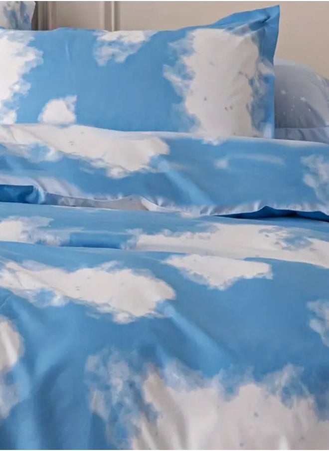 Single size 4 Piece Duvet cover set 3D design Cloud Pattern, sky blue color.