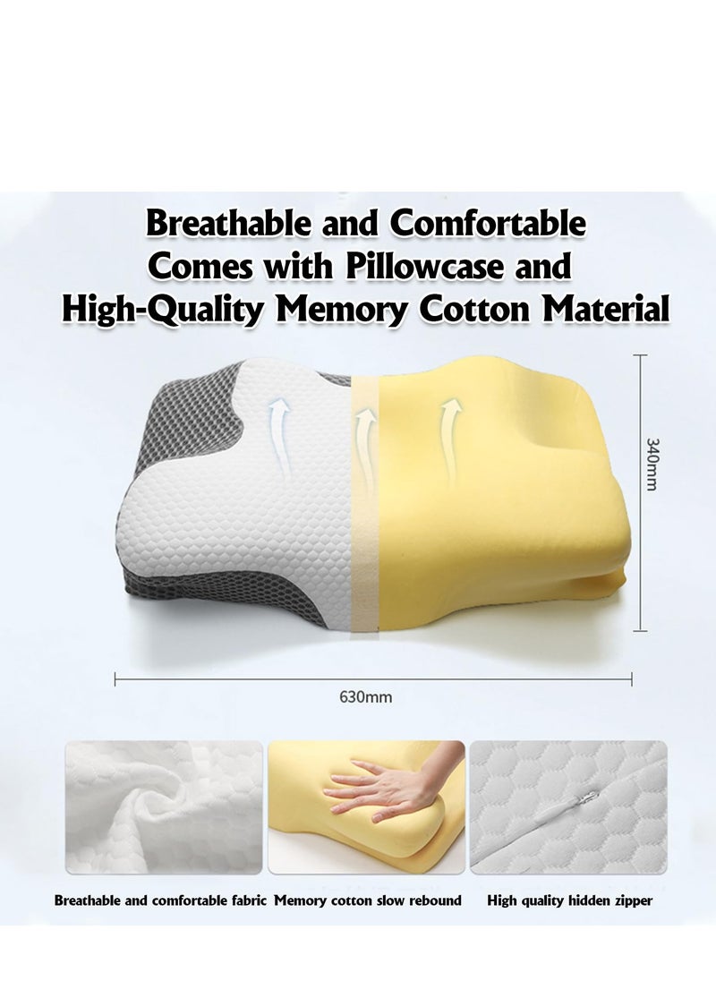 Cervical Neck Pillow for Neck and Shoulder Pain Relief, Odorless Memory Foam Pillow, Cervical Neck Pillow, Ergonomic Orthopedic Neck Support Pillows for Side, Back & Stomach Sleepers (Gray)