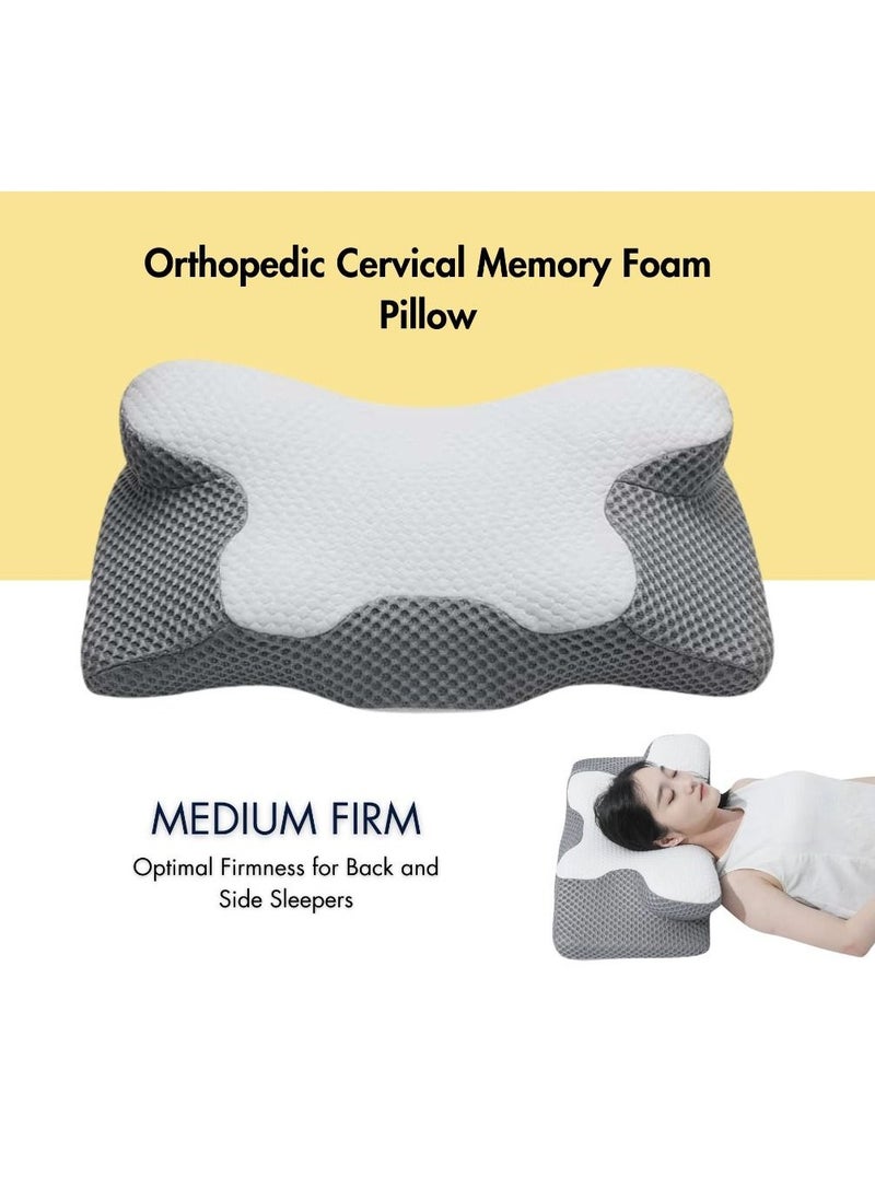 Cervical Neck Pillow for Neck and Shoulder Pain Relief, Odorless Memory Foam Pillow, Cervical Neck Pillow, Ergonomic Orthopedic Neck Support Pillows for Side, Back & Stomach Sleepers (Gray)