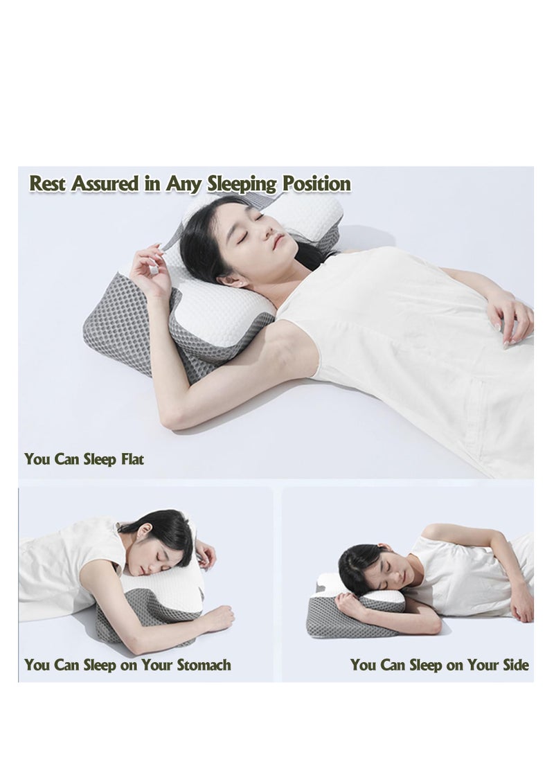 Cervical Neck Pillow for Neck and Shoulder Pain Relief, Odorless Memory Foam Pillow, Cervical Neck Pillow, Ergonomic Orthopedic Neck Support Pillows for Side, Back & Stomach Sleepers (Gray)