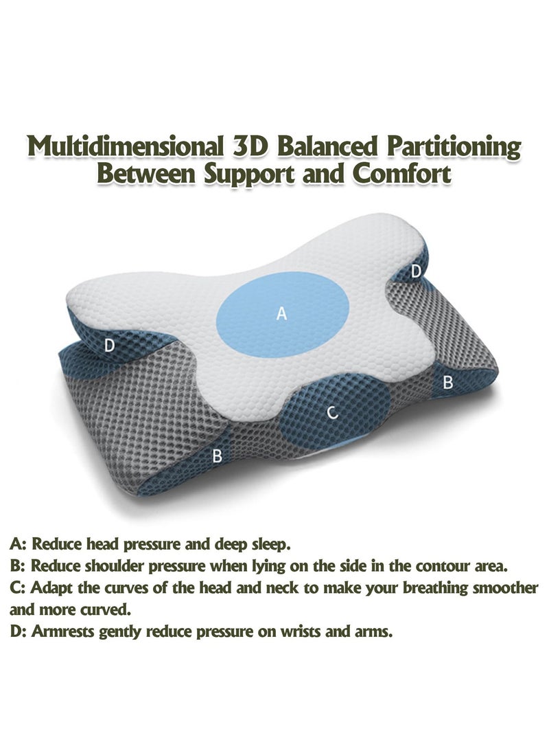 Cervical Neck Pillow for Neck and Shoulder Pain Relief, Odorless Memory Foam Pillow, Cervical Neck Pillow, Ergonomic Orthopedic Neck Support Pillows for Side, Back & Stomach Sleepers (Gray)
