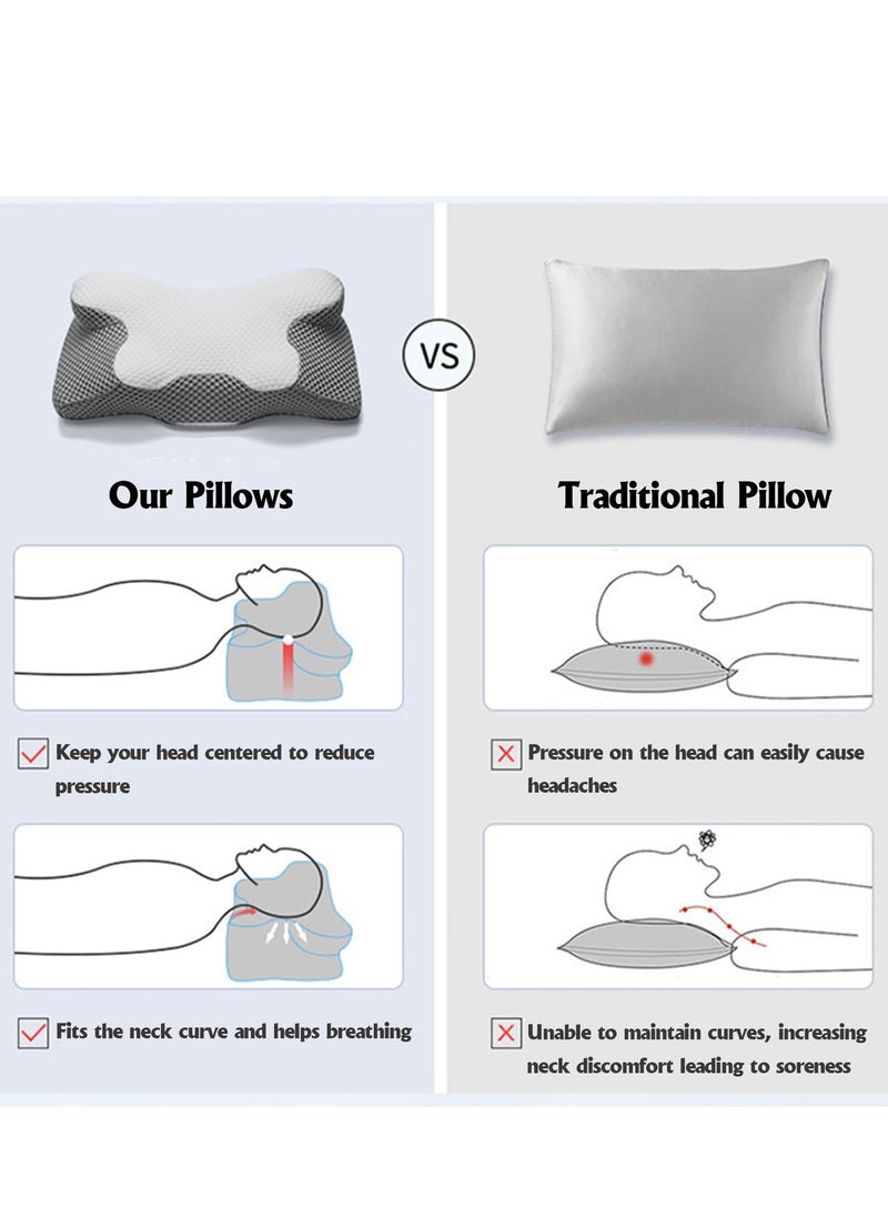 Cervical Neck Pillow for Neck and Shoulder Pain Relief, Odorless Memory Foam Pillow, Cervical Neck Pillow, Ergonomic Orthopedic Neck Support Pillows for Side, Back & Stomach Sleepers (Gray)