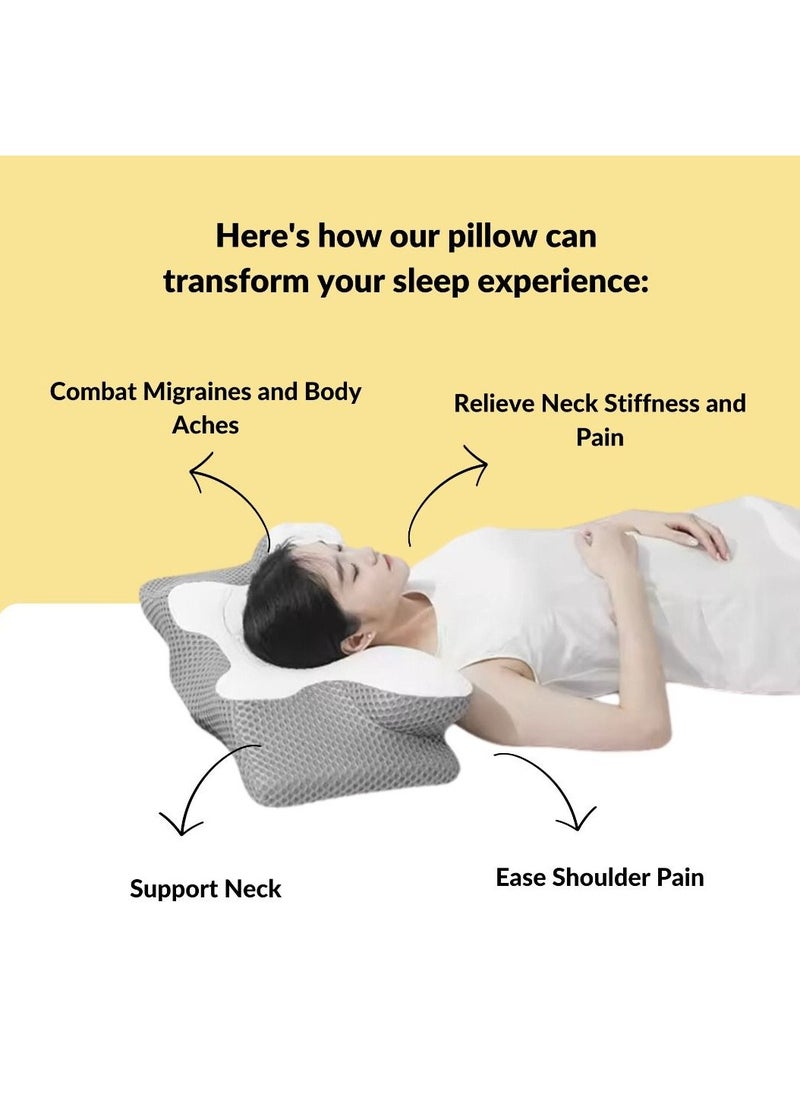 Cervical Neck Pillow for Neck and Shoulder Pain Relief, Odorless Memory Foam Pillow, Cervical Neck Pillow, Ergonomic Orthopedic Neck Support Pillows for Side, Back & Stomach Sleepers (Gray)