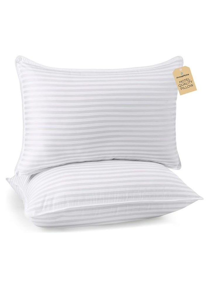 COMFY SOFT & LUXURIOUS WHITE COTTON HYPOALLERGENIC SET OF 2 STRIPE HOTEL PILLOW