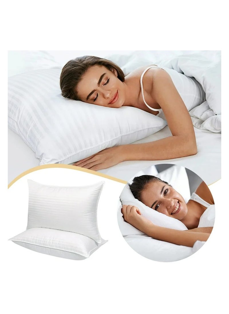 COMFY SOFT & LUXURIOUS WHITE COTTON HYPOALLERGENIC SET OF 2 STRIPE HOTEL PILLOW