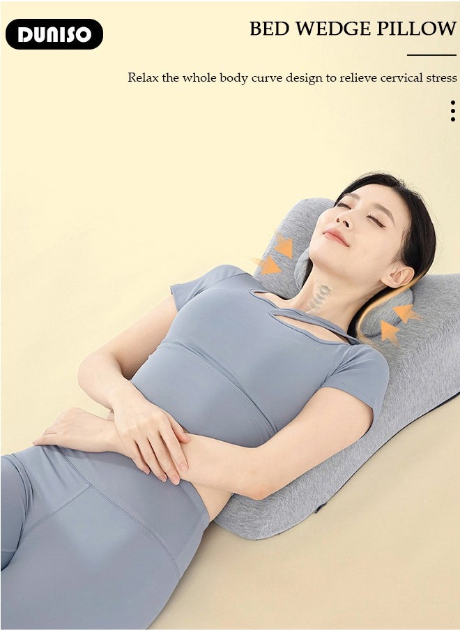 Bed Wedge Pillow for Sleeping, Triangle Pillow Wedge for Back Support, Leg Elevation Pillow Relieves Leg Pain, Ergonomic Memory Foam Bed Pillow with Face Down Massage Prone Pillow Function for Reading