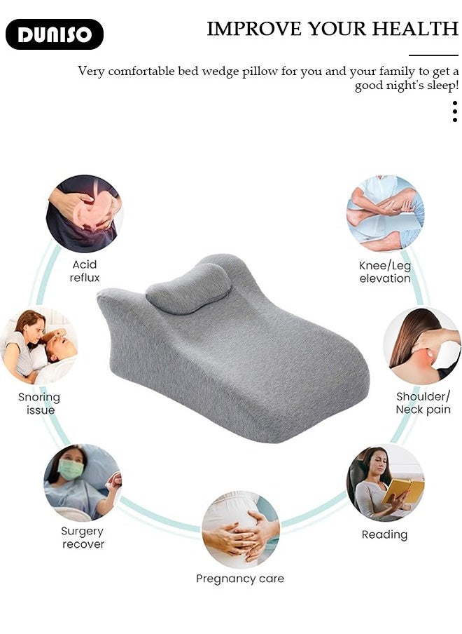 Bed Wedge Pillow for Sleeping, Triangle Pillow Wedge for Back Support, Leg Elevation Pillow Relieves Leg Pain, Ergonomic Memory Foam Bed Pillow with Face Down Massage Prone Pillow Function for Reading