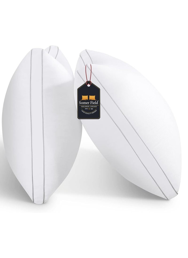 02 Piece Pillows Pack Side Sleeping Bed Pillow for Side Back Stomach Sleepers Hotel Quality Easy Care Premium Quality White Queen Size 20X30 Inches