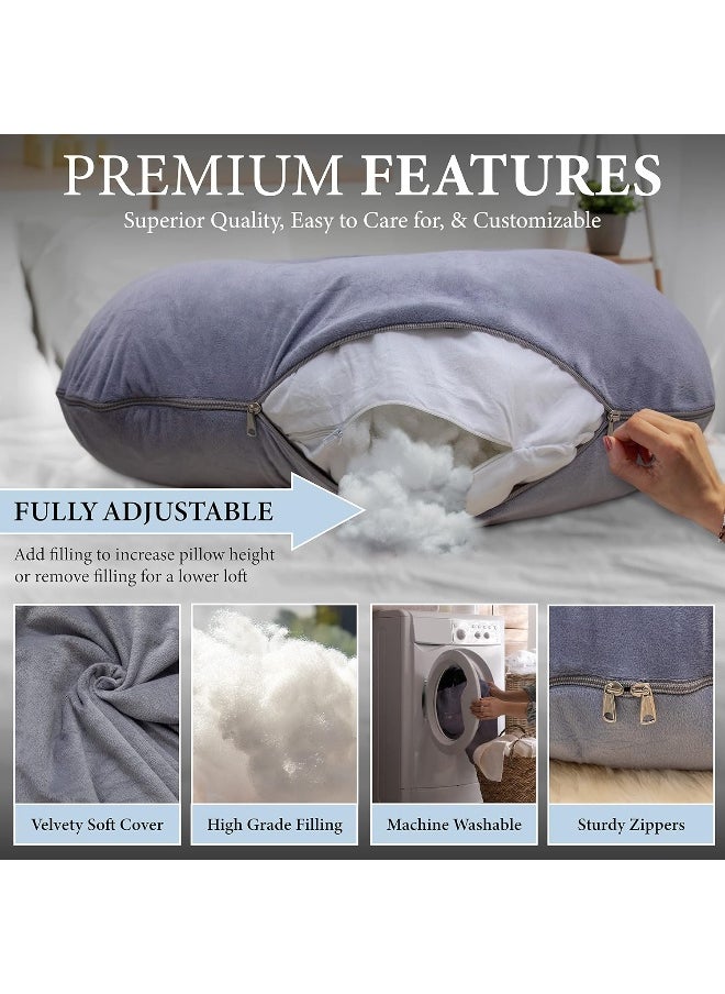 Pharmedoc Pregnancy Pillows, U-Shape Full Body Pillow - Removable Cover Jumbo Size - Grey