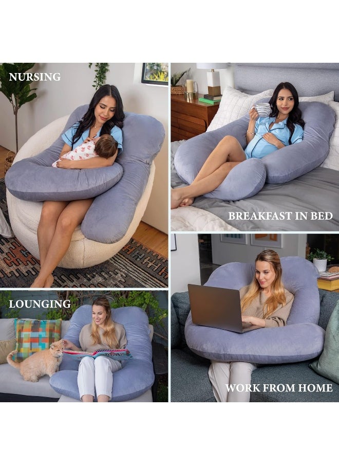 Pharmedoc Pregnancy Pillows, U-Shape Full Body Pillow - Removable Cover Jumbo Size - Grey