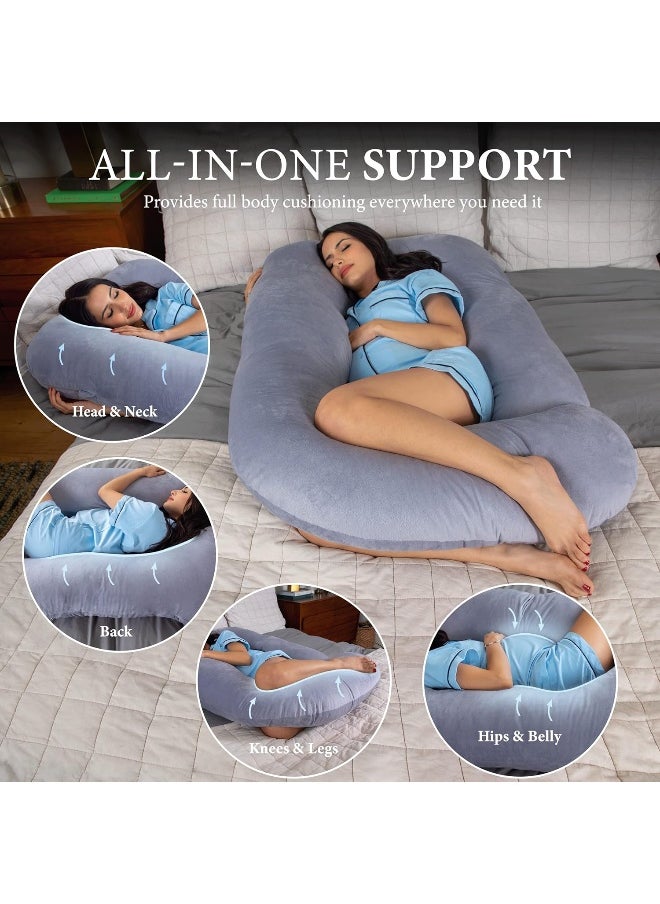 Pharmedoc Pregnancy Pillows, U-Shape Full Body Pillow - Removable Cover Jumbo Size - Grey