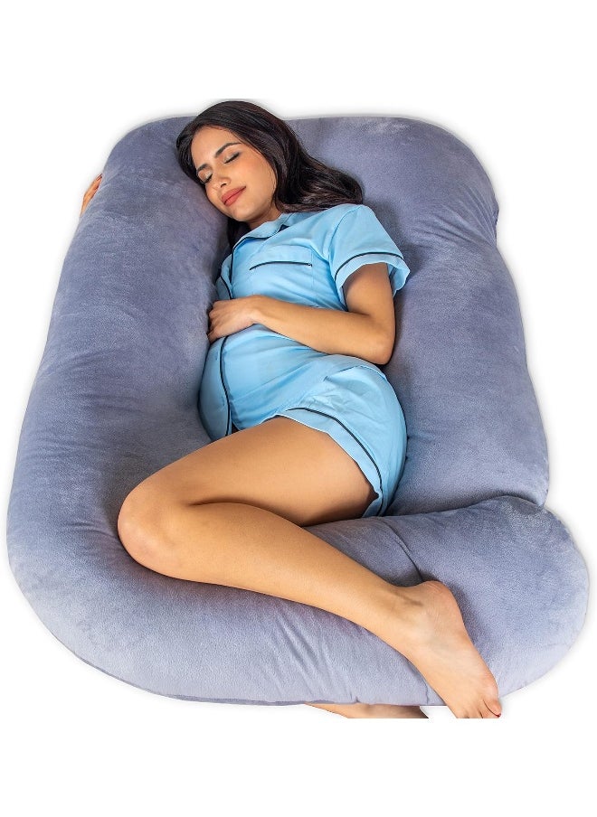 Pharmedoc Pregnancy Pillows, U-Shape Full Body Pillow - Removable Cover Jumbo Size - Grey