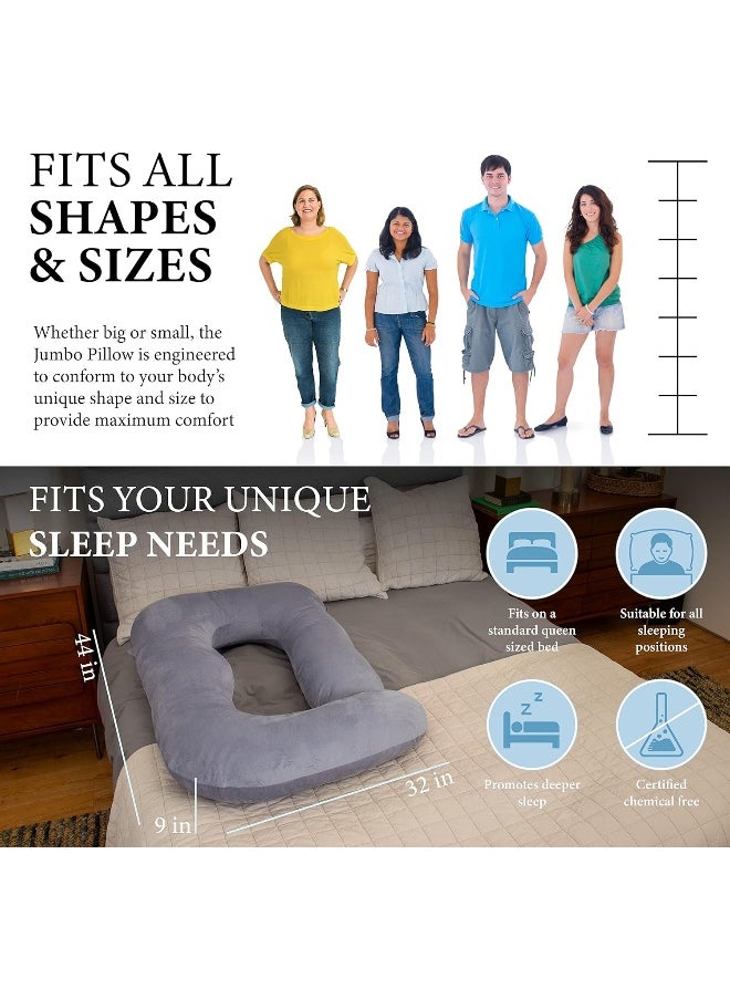 Pharmedoc Pregnancy Pillows, U-Shape Full Body Pillow - Removable Cover Jumbo Size - Grey