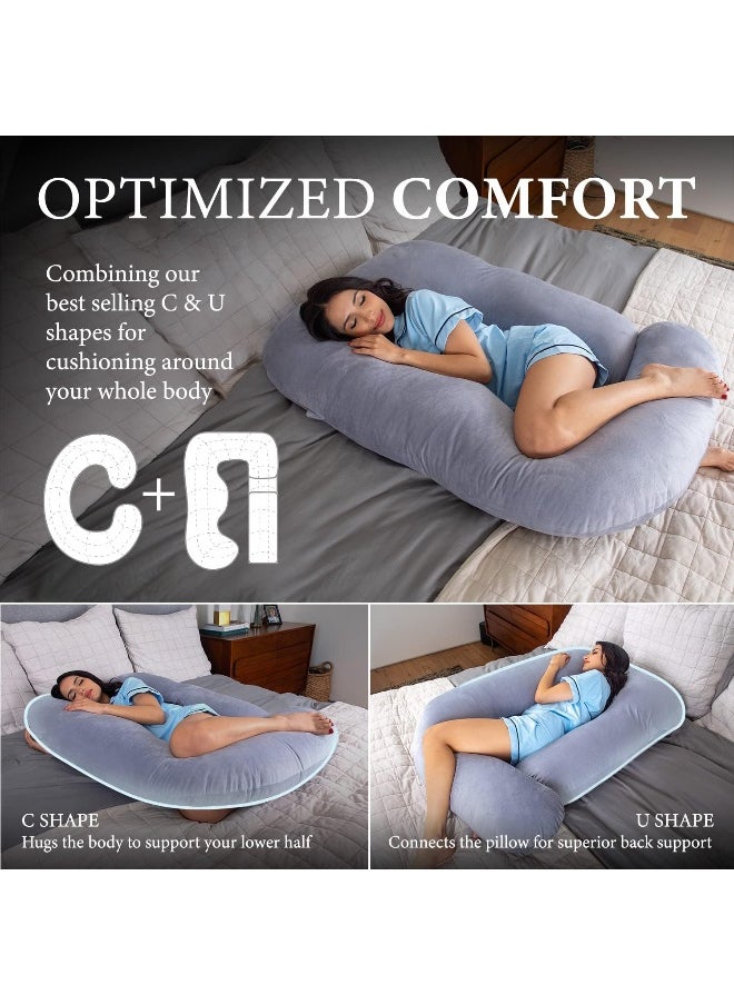 Pharmedoc Pregnancy Pillows, U-Shape Full Body Pillow - Removable Cover Jumbo Size - Grey