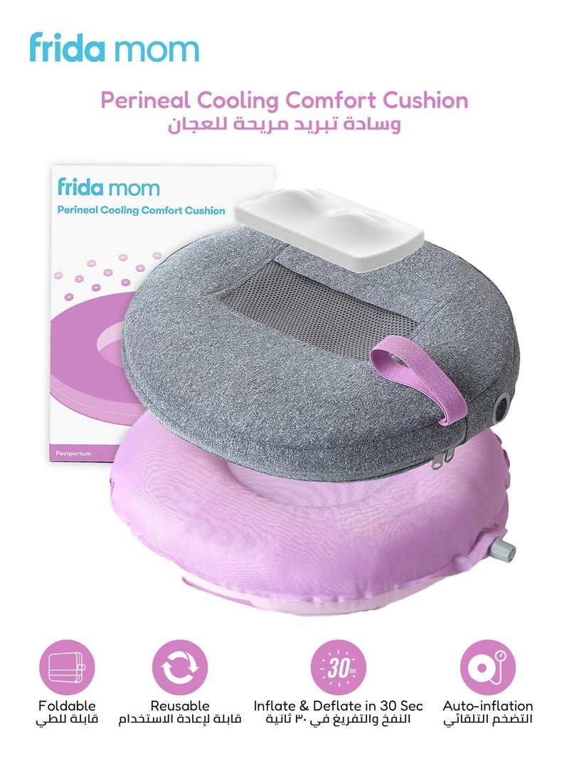 Frida Mom Perineal Cooling Comfort Cushion | Postpartum Donut Pillow for Pressure Relief & Cold Therapy | Inflatable, Portable, Washable Cover | Pain & Swelling Relief