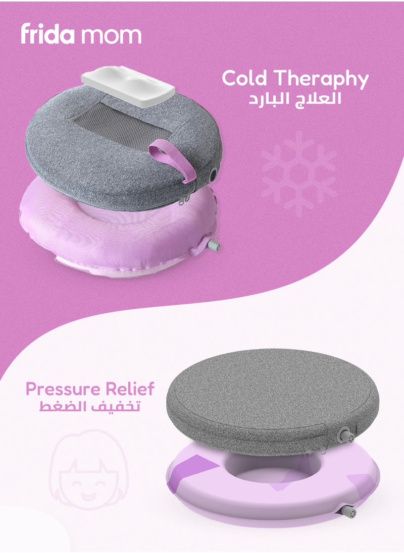Frida Mom Perineal Cooling Comfort Cushion | Postpartum Donut Pillow for Pressure Relief & Cold Therapy | Inflatable, Portable, Washable Cover | Pain & Swelling Relief