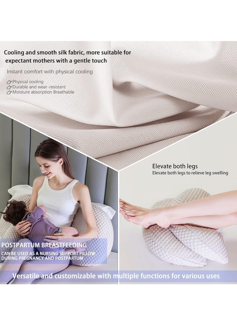 Pregnancy Pillows Cooling for Sleeping, Maternity Pillows, Detachable and Adjustable Double-Sided Support for Pregnant Women Back, Belly, Stomach,Hip Pregnancy Must Haves (Coffee)