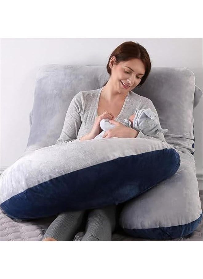 Pregnancy Must Haves Pregnancy Pillow U-Shaped Full Body Maternity Support Pillow for Pregnant Women with Replaceable and Washable Velvet Cover (Blue-grey)