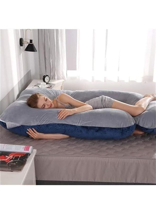 Pregnancy Must Haves Pregnancy Pillow U-Shaped Full Body Maternity Support Pillow for Pregnant Women with Replaceable and Washable Velvet Cover (Blue-grey)