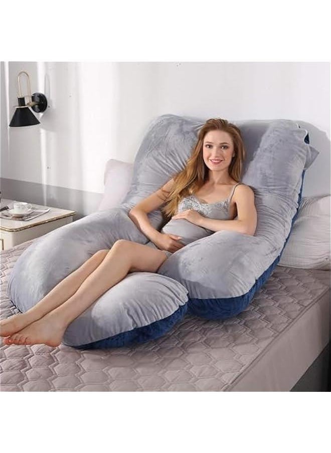 Pregnancy Must Haves Pregnancy Pillow U-Shaped Full Body Maternity Support Pillow for Pregnant Women with Replaceable and Washable Velvet Cover (Blue-grey)