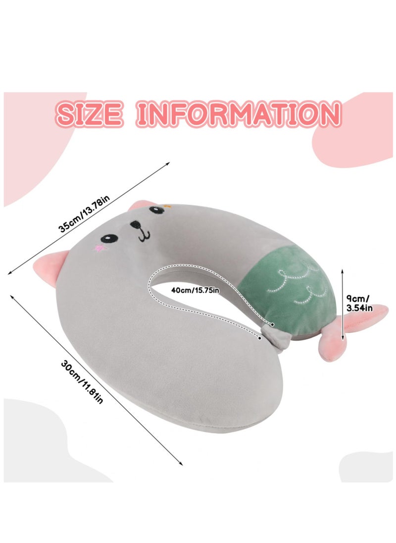 Travel Pillow for Kids, Cute Animal Neck Support for Children Pillow Memory Foam Airplane Pillow U Shaped Travel Pillow for Airplane Train Car Travel Sleeping Camping, Grey