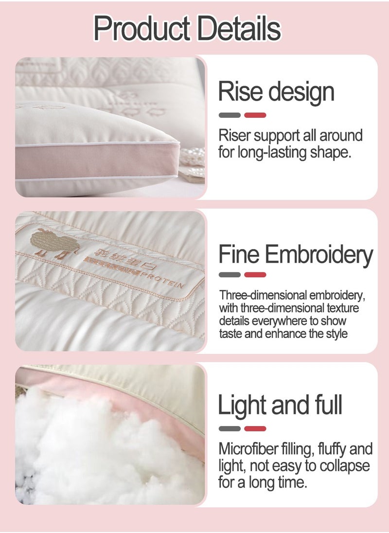 2pcs Embroidered Camel Protein Pillow, Home Neck Care Medium and High Fiber Pillow Covers, Neck Care and Sleep Aid, Filled with Ultra Soft Microfiber Hotel Quality Side and Back Sleeper Pillow - Support Sleep Pillow 48*74cm