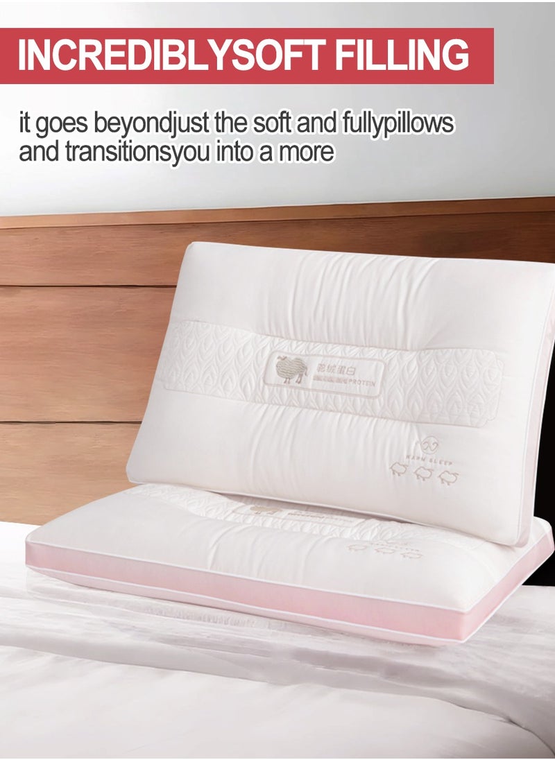 2pcs Embroidered Camel Protein Pillow, Home Neck Care Medium and High Fiber Pillow Covers, Neck Care and Sleep Aid, Filled with Ultra Soft Microfiber Hotel Quality Side and Back Sleeper Pillow - Support Sleep Pillow 48*74cm