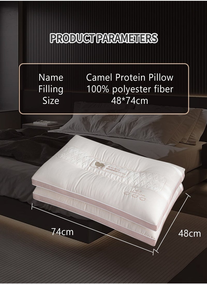 2pcs Embroidered Camel Protein Pillow, Home Neck Care Medium and High Fiber Pillow Covers, Neck Care and Sleep Aid, Filled with Ultra Soft Microfiber Hotel Quality Side and Back Sleeper Pillow - Support Sleep Pillow 48*74cm